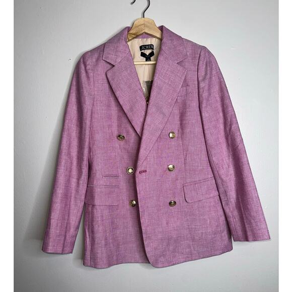 J.Crew Bristol Blazer Raspberry Pink Linen Blend Double Breasted Jacket Sz 0 - Picture 2 of 8